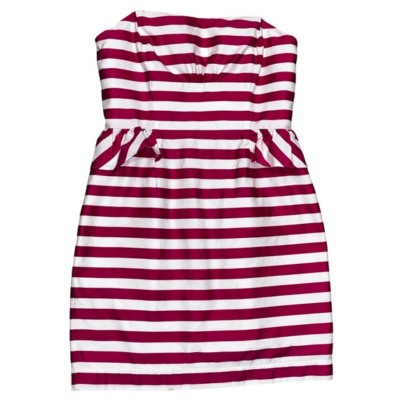 Lilly Pulitzer Maybell Azalea Strapless Peplum Dress Pink White Stripe Sz 8 - Picture 2 of 10